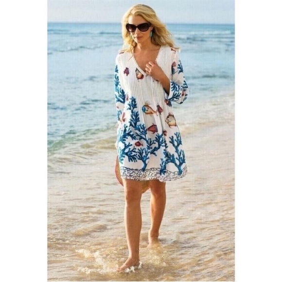 Soft Surroundings Seychelles Coral Tropical Fish Tunic Mini Dress Coverup - Picture 8 of 8